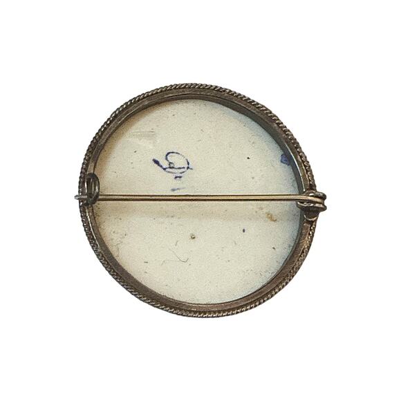 1960s Delft Pottery White & Blue 925 Silver Small Dutch Windmill Shorline Pin - Picture 2 of 3